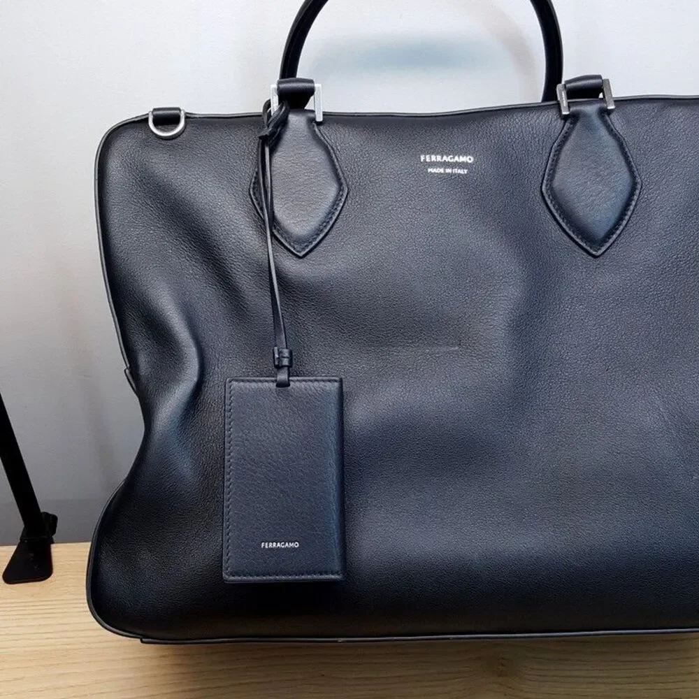 SALVATORE FERRAGAMO Mens Star Black Leather Triple Zip Tote Briefcase $3300